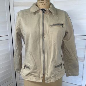 Vintage 90's Stone Horse Khaki Tan Jacket Top Zippers Size Small